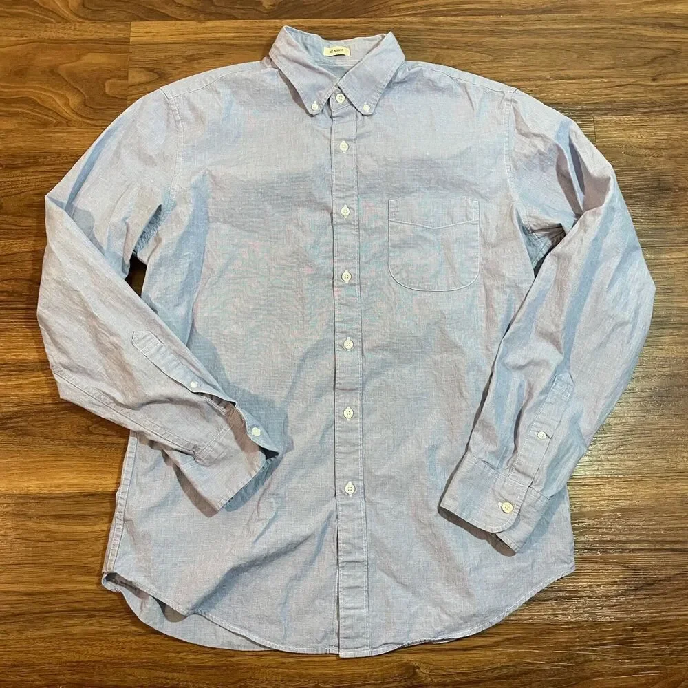 J. Crew Classic Stretch Button Down Long Sleeve Shirt Blue Casual Cotton Men's M